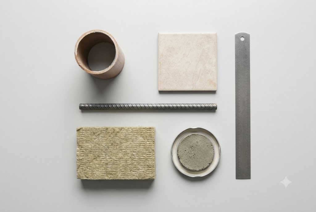 Unbranded construction material samples laid out for assessment
