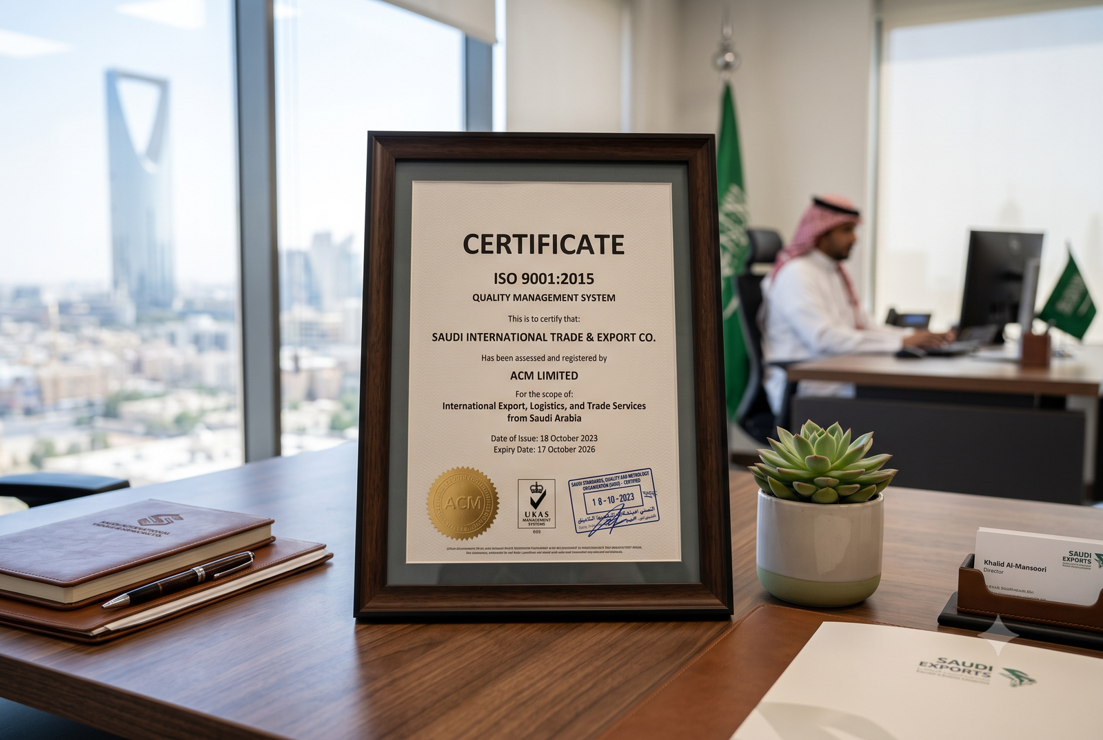 Framed ISO 9001 certificate