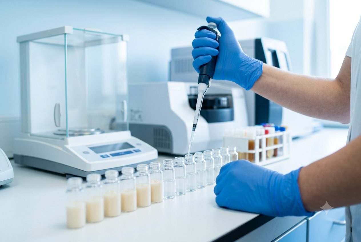 Analytical laboratory preparing food and cosmetic samples against SFDA parameters